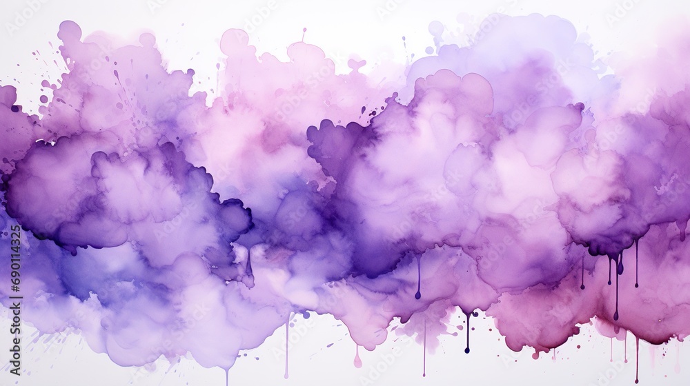 Watercolour splash on isolated background. Purple paint splatter. Violet paint splash texture.