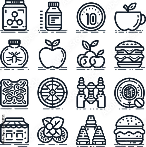 Collection of Nutrition Editable Icons isolated on white background vector types: Food, Fruits, Minerals, mixed fruits  Health, Medical and more. illustration EPS10 