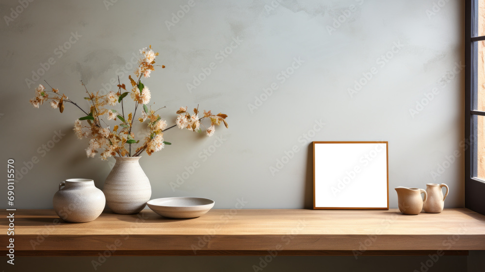 Photo poster frame mockup with a green plant and wooden frames on a transparent background. area PNG File Photo poster frame mockup with a green plant and wooden frames on a transparent background. area PNG File