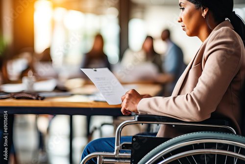 Businesswoman in wheelchair at a work meeting photo