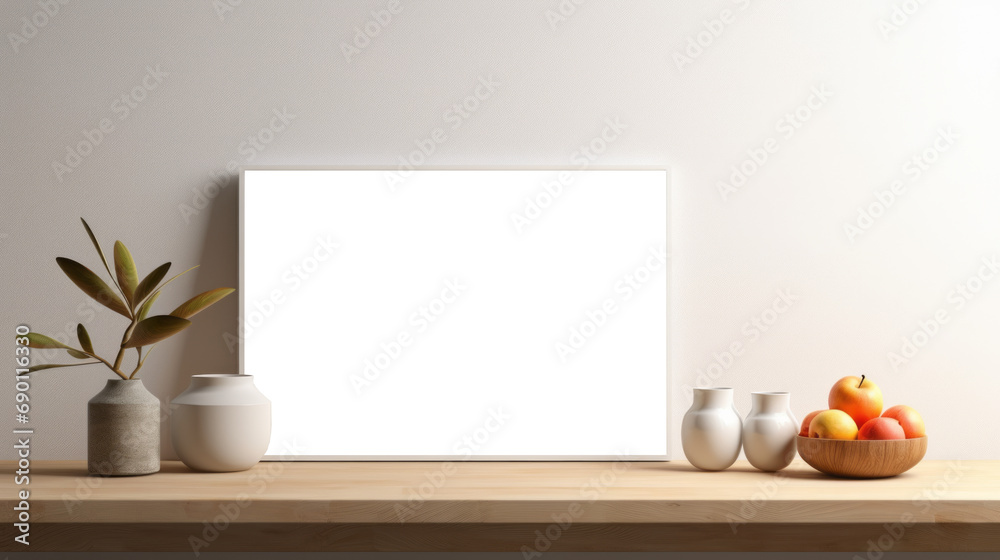 Photo poster frame mockup with a green plant and wooden frames on a transparent background. area PNG File Photo poster frame mockup with a green plant and wooden frames on a transparent background. area PNG File