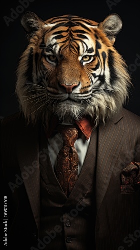 An image of a tiger wearing a suit and tie in