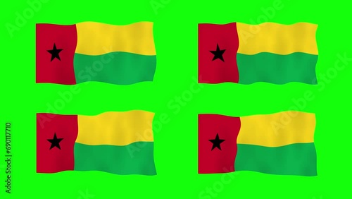 Guinea Bissau Waving Flag 2D Animation on Green Screen Background. Looping seamless animation. Motion Graphic
