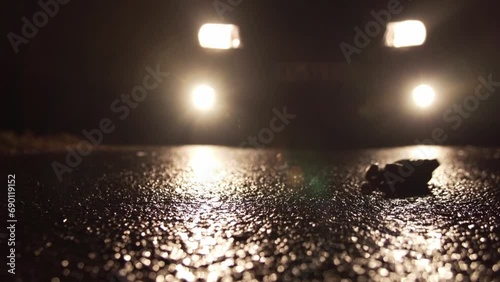 frog on the street at night photo