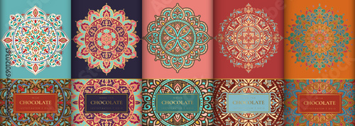 Luxury packaging design of chocolate bars. Vintage vector ornament template. Elegant, classic elements. Great for food, drink and other package types. Can be used for background and wallpaper.