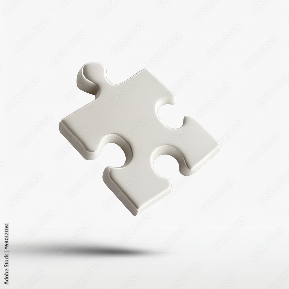 white jigsaw puzzle floating in the air, empty space for text, isolated white background. white jigsaw puzzle floating in the air, empty space for text, isolated white background.