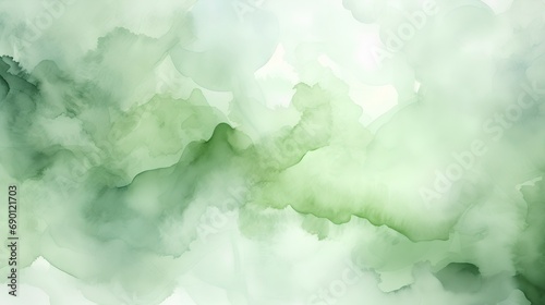 An artistic abstract background with a blend of watercolor washes in various shades of sage green, creating a serene and tranquil sage color palette. photo