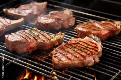basting veal chops on a barbecue grill