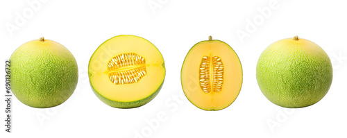 Collection Natural Fresh Melon Fruit, Green And Yellow On Transparent Background photo