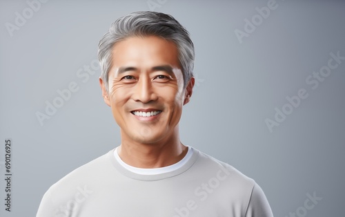 Portrait smile handsome senior mature Asian man isolated background
