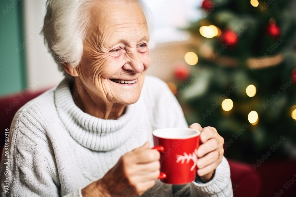 elderly woman savoring homemade hot chocolate elderly woman savoring homemade hot chocolate