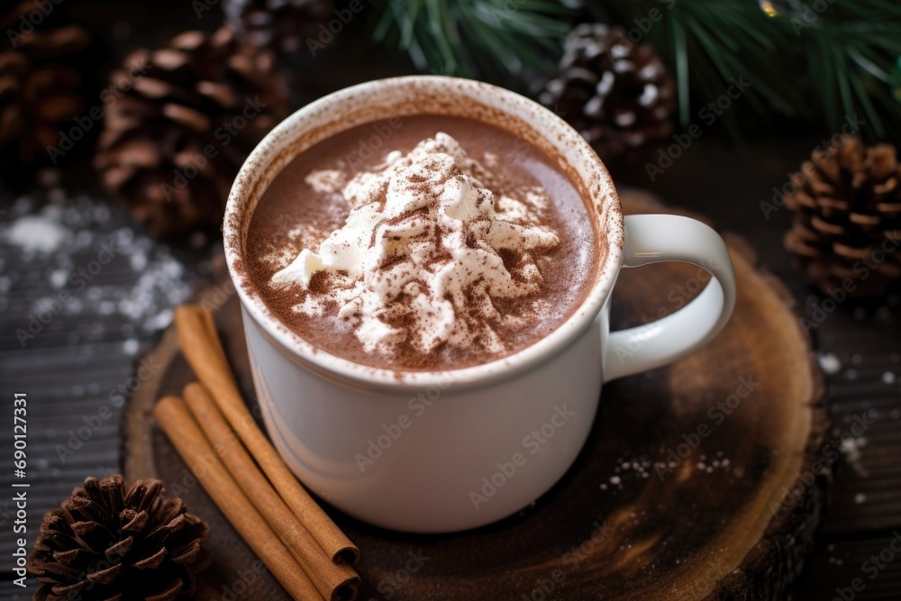 hot chocolate with sprinkling of cinnamon captured from above hot chocolate with sprinkling of cinnamon captured from above
