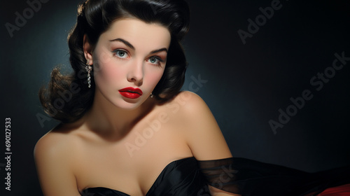Hollywood starlet in glamorous dress and classic makeup, AI Generated