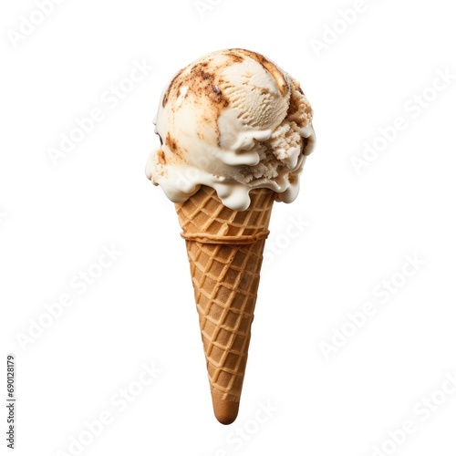 Delicious Vanilla Ice Cream Cone with Chocolate Drizzle Isolated on White