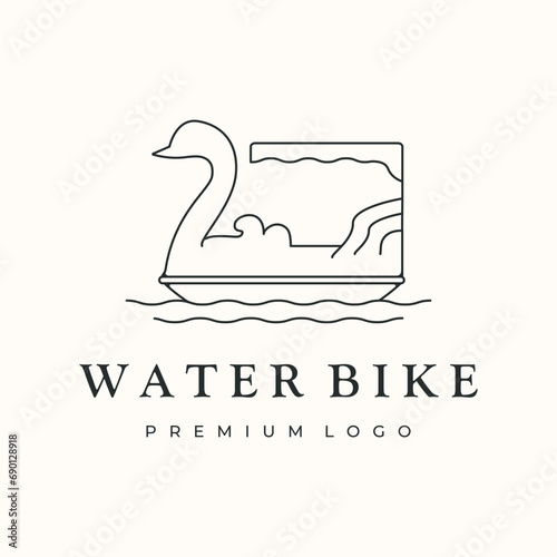 swan water bike line art logo vector minimalist illustration design, water bike picnic play symbol design