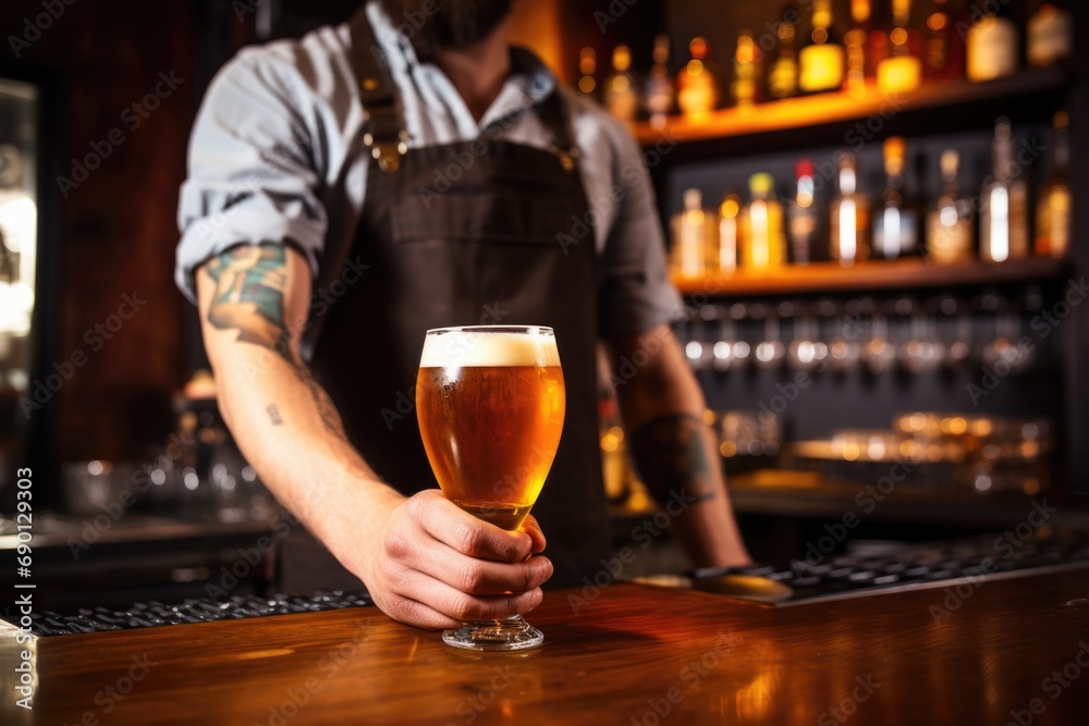 bartender serving a chilled glass of ipa beer
