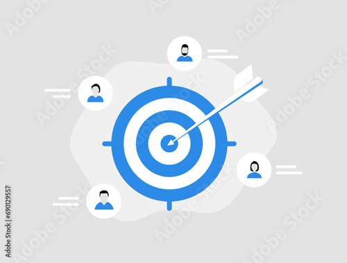 Target customer. Sales generation, audience outreach and customer attraction campaign. Accurate promo and audience outreach advertising concept. Vector illustration isolated on white background