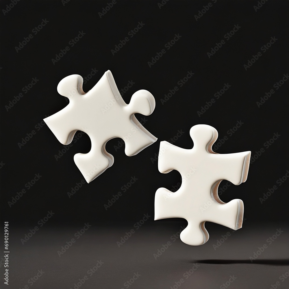 Fototapeta premium white ceramic jigsaw puzzles being put together. floating in the air Free space for text.