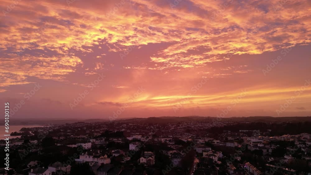 Descending over Torquay with a dramatic sunset