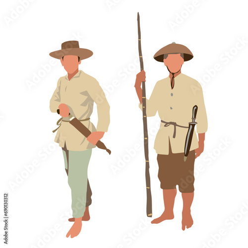 Revolt and Honor: Illustrative Vector Art Portraying Filipino Warriors in the Spanish Era
