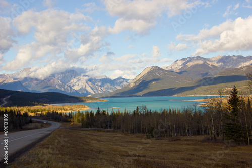 Beautiful view over the Abraham lake in the Rocky Mountains