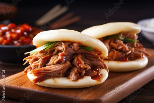 stack of tempting pulled pork buns photo