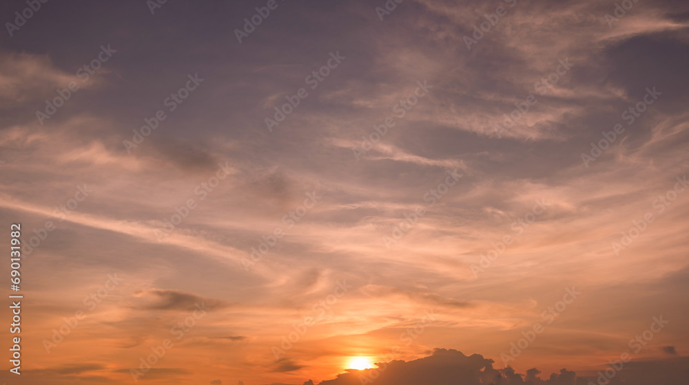  Panoramic view of sunset golden and blue sky nature background.
Colorful dramatic sky with cloud at sunset.Sky background.Sky with clouds at sunset.