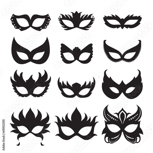 Set of carnival masks silhouettes. Simple black icons of masquerade masks. Carnival mask silhouettes photo