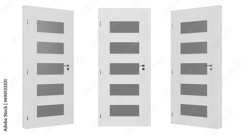 White interior doors with glass insert on an isolated background, alpha channel, png White interior doors with glass insert on an isolated background, alpha channel, png