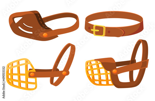 Dog muzzle icon.Accessory for puppies. Goods for pet shop.Isolated on white background.Vector flat illustration.Animal aggression control.