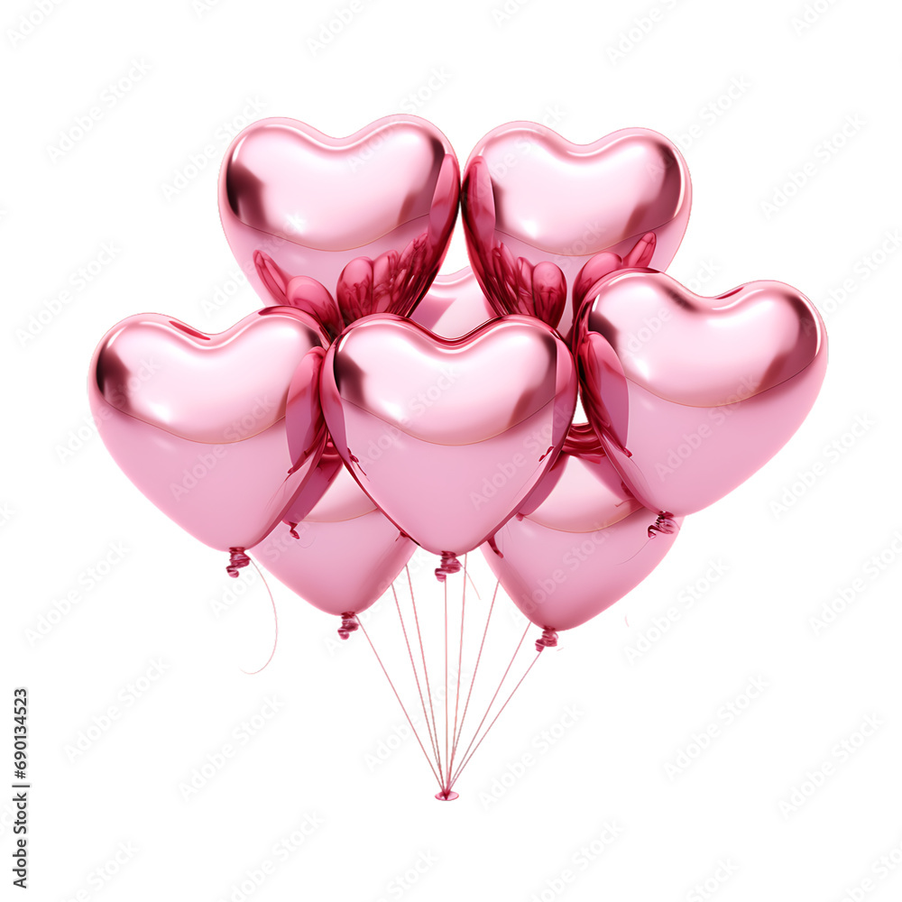 Pink heart shape balloon isolated on a transparent or white background, png