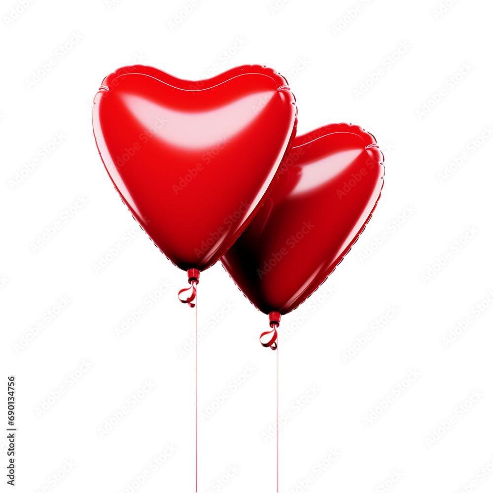 Red heart shape balloon isolated on a transparent or white background, png Red heart shape balloon isolated on a transparent or white background, png