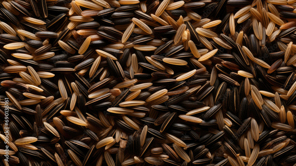 Wild rice. Top view of wild rice for background. Close-up.