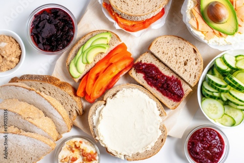 surrounded by various fillings for a sourdough sandwich