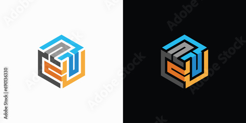 Cube maze abstract vector logo design photo