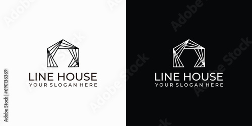Abstract line house vector logo design
