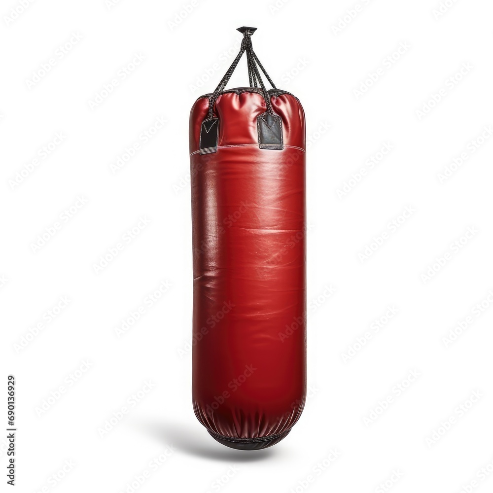 Red Punching Bag Isolated on White Background for Boxing Training Red Punching Bag Isolated on White Background for Boxing Training