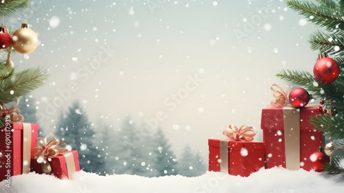 christmas background with christmas tree and gifts