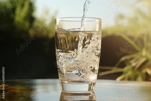 pouring fresh water to glass