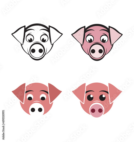 Set of illustrated pig cartoon heads