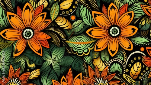 Floral African pattern illustration. Vibrant Spirit of colorful African with Authentic flowers pattern © Vladimir