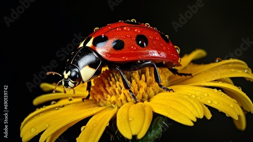 A ladybug or ladybird (Coccinellidae) insect on a brittlebush flower in Los Angeles photo