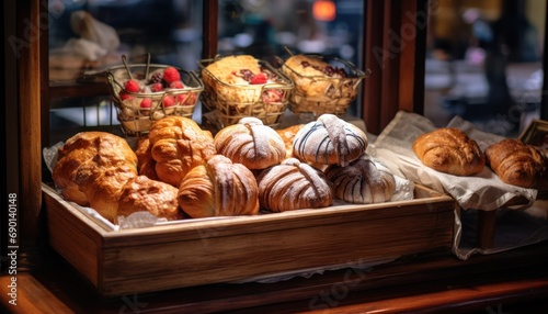 A Wooden Box Filled with Pastries on Top of a Counter