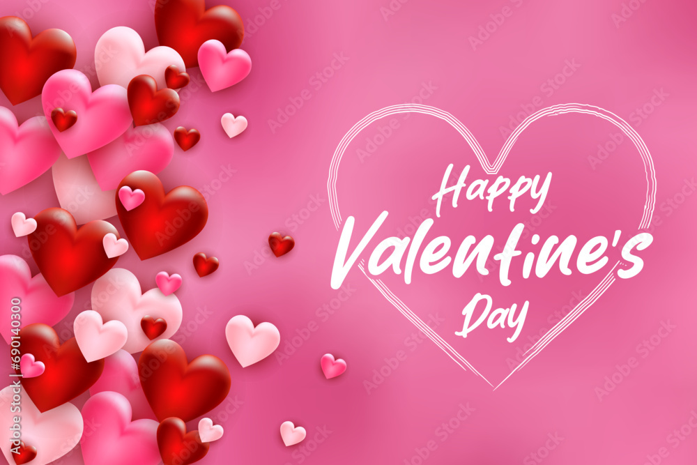 Valentine's day background with hearts. Happy Valentine's Day inscription with hearts and heart shaped frame. Template for gift card, poster, banner. Vector illustration. Valentine's day background with hearts. Happy Valentine's Day inscription with hearts and heart shaped frame. Template for gift card, poster, banner. Vector illustration.