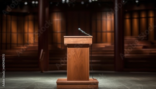 Wooden Podium with Microphone photo