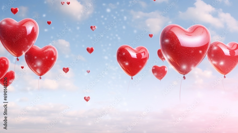 red heart balloons in the sky Valentines Day background HD