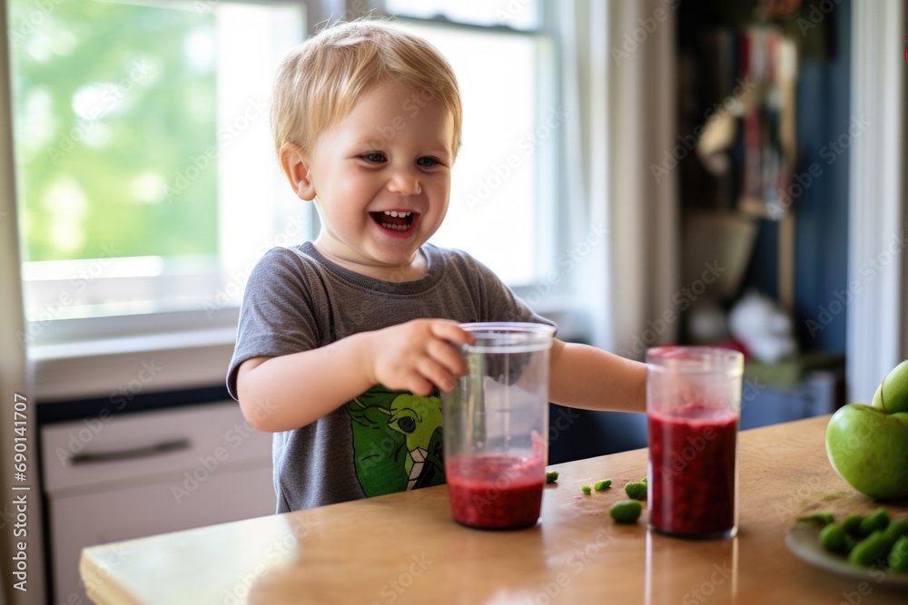 toddler trying a spinach and berry smoothie for the first time toddler trying a spinach and berry smoothie for the first time