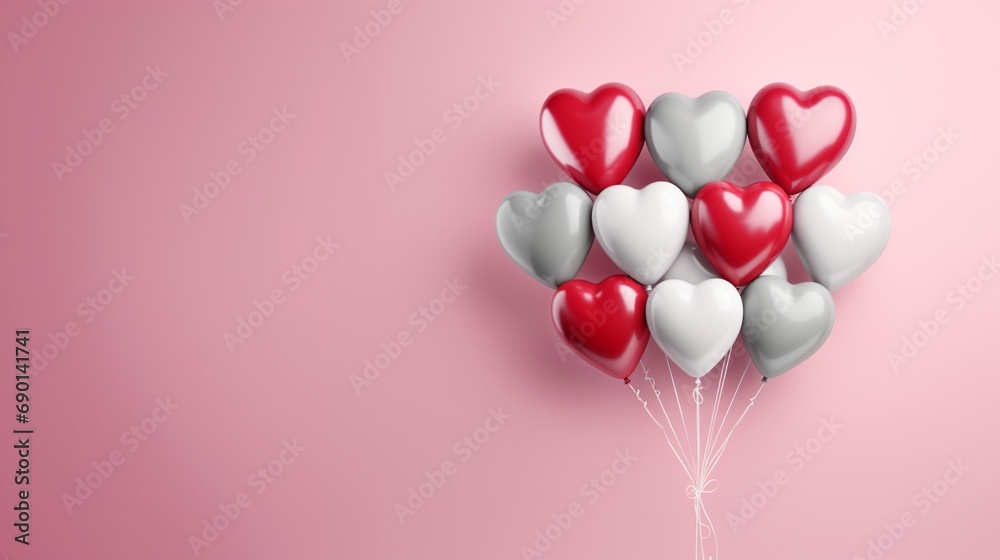 pink and white balloons heart shaped on pink background Valentine's Day Background 