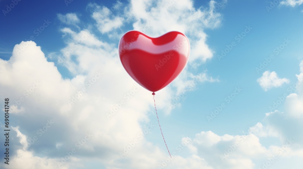 red heart shaped balloon on sky background Valentine's Day Background 