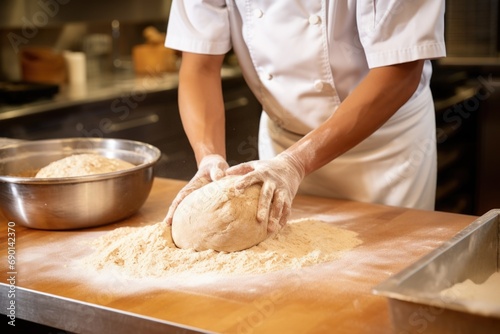 chef kneading dough for sprouted grain bread